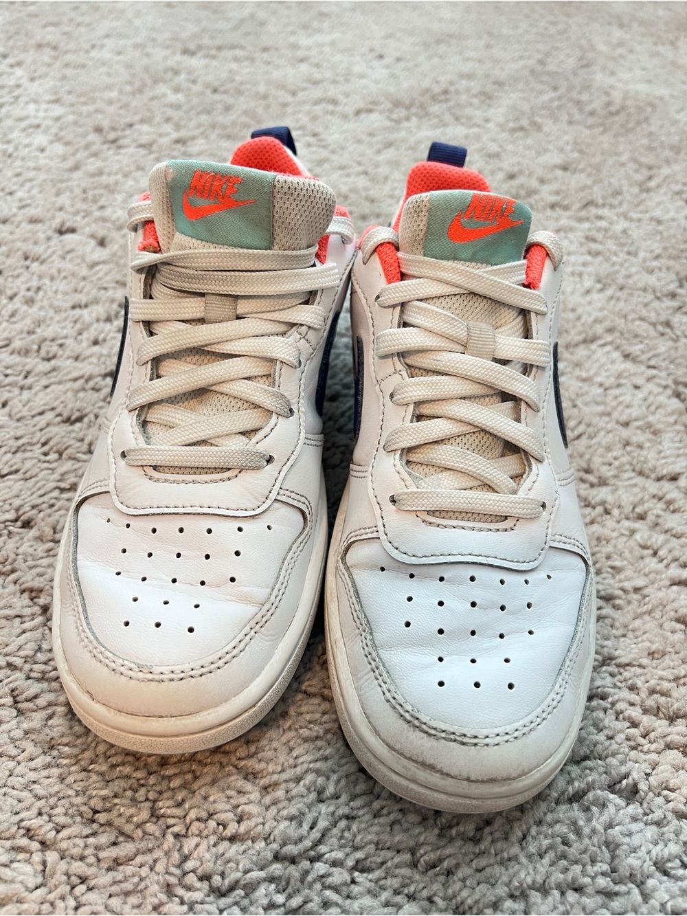 Nike Kids White Sneakers with Coral & Mint Accents